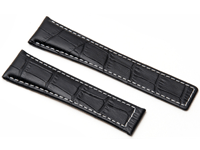 Black Crocodlie leather watch strap with white stitching to fit Tag Heuer Watches